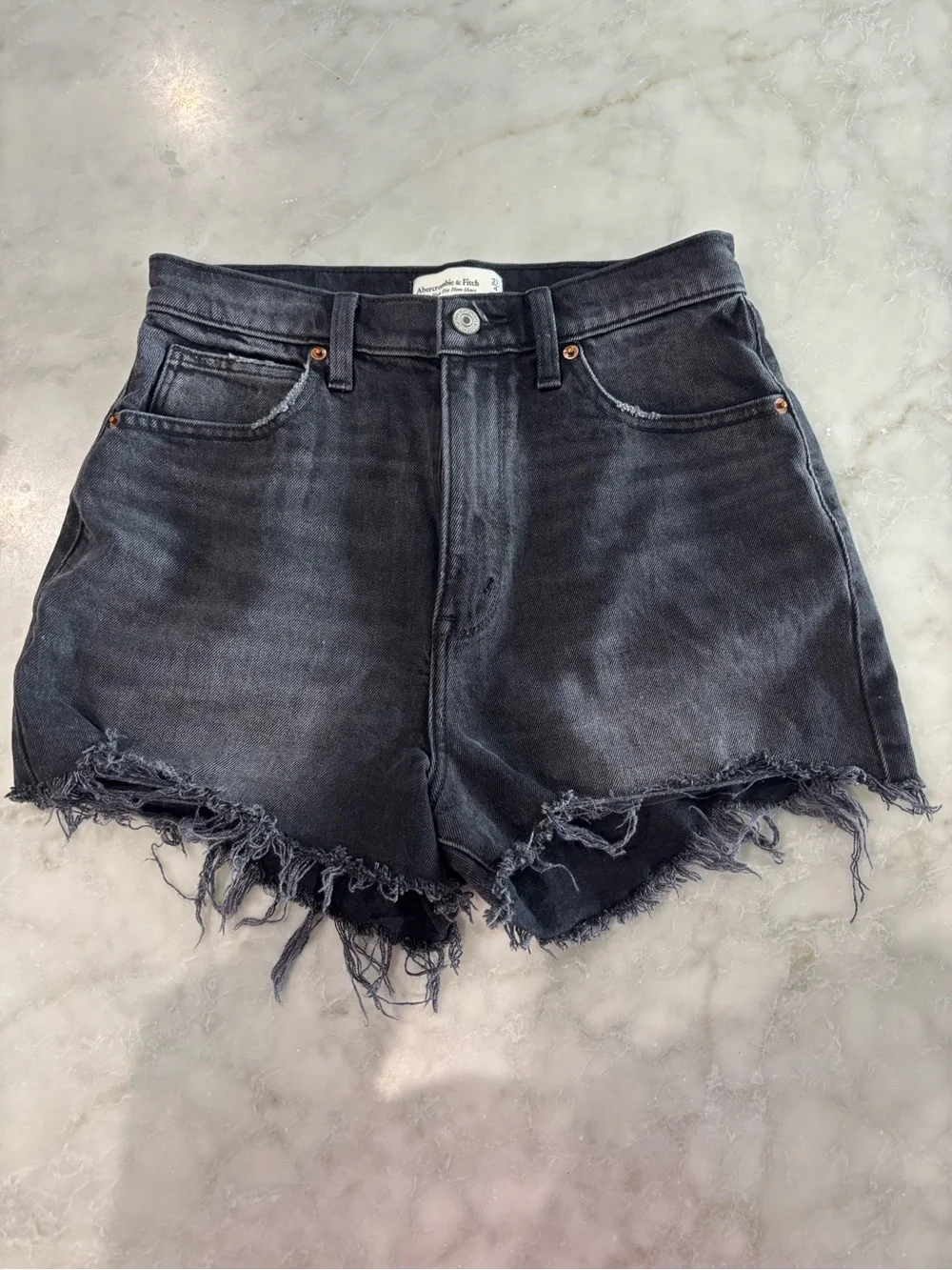 Abercrombie & Fitch Black Distressed Ultra High-Rise Denim Mom Shorts- Curve Lov